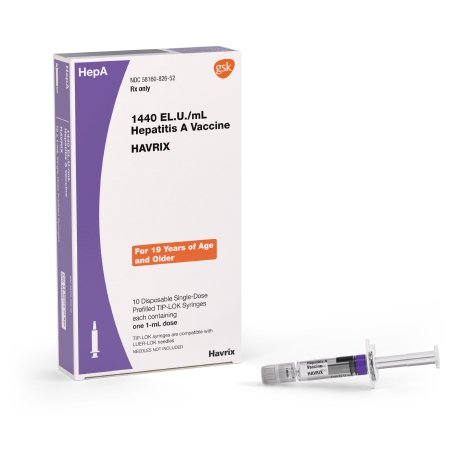 Glaxo Smith Kline  58160082652 HAVRIX Hepatitis A Vaccine Indicated for People 19 Years of Age and Older 1440 Unit / mL Injection Prefilled Syringe 1 mL