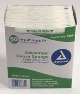 Dynarex  3368 Gauze Sponge Advantage 4 X 4 Inch 2 per Pack Sterile 8-Ply Square