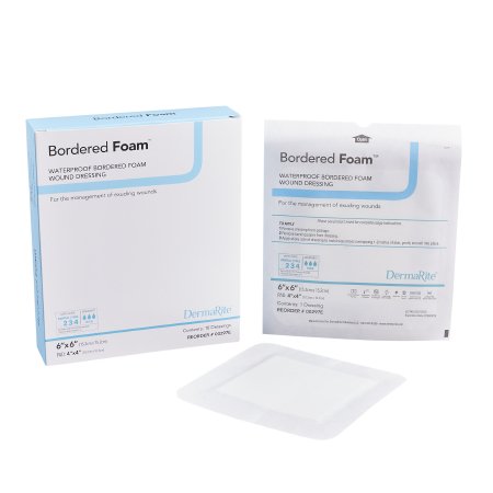 DermaRite Industries  00297E Foam Dressing BorderedFoam 6 X 6 Inch With Border Waterproof Backing Nonacrylic Adhesive Square Sterile