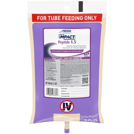 Nestle Healthcare Nutrition 10043900973712 Tube Feeding Formula Impact Peptide 1.5 Unflavored Liquid 1000 mL Ready to Hang Prefilled Container