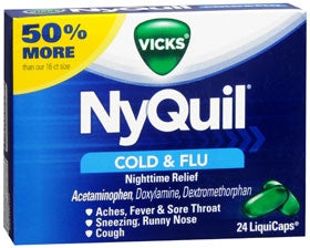 Procter & Gamble  37000055724 Cold and Cough Relief NyQuil 325 mg - 15 mg - 6.25 mg Strength Gelcap 24 per Box