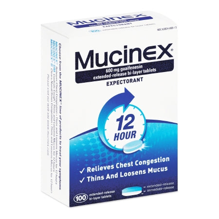 Reckitt Benckiser  63824000815 Cold and Cough Relief Mucinex 600 mg Strength Extended Release Tablet 100 per Bottle