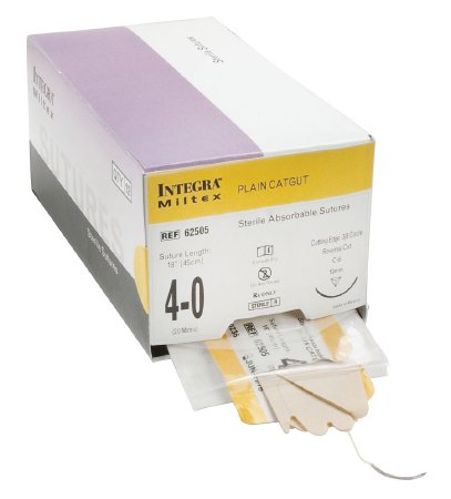 Integra Lifesciences  62506 Absorbable Suture with Needle Integra Plain Gut C-6 3/8 Circle Reverse Cutting Needle Size 4 - 0