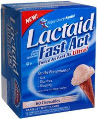 J & J Sales  00045093060 Dietary Supplement Lactaid Fast Act Lactase Enzyme 9000 FCC Units Strength Tablet 60 per Bottle Vanilla Flavor