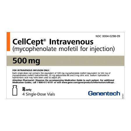 Roche  00004029809 CellCept Mycophenolate Mofetil HCl 500 mg Injection Single-Dose Vial