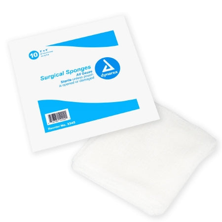 Dynarex  3345 Gauze Sponge Dynarex 4 X 4 Inch 10 per Tray Sterile 12-Ply Square