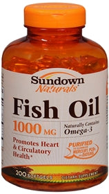 US Nutrition  03076803304 Omega 3 Supplement Sundown Naturals Fish Oil 1000 mg Strength Softgel 200 per Bottle