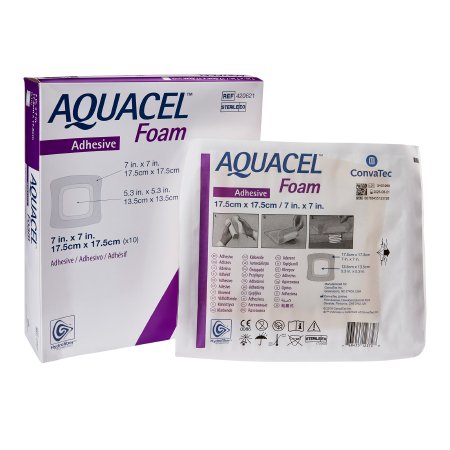 ConvaTec  420621 Foam Dressing Aquacel 7 X 7 Inch With Border Waterproof Film Backing Silicone Adhesive Square Sterile