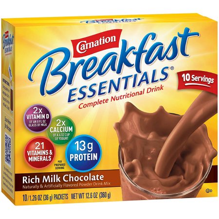 Nestle Healthcare Nutrition 12326257 Oral Supplement Carnation Breakfast Essentials Rich Milk Chocolate Flavor Powder 1.26 oz. Individual Packet