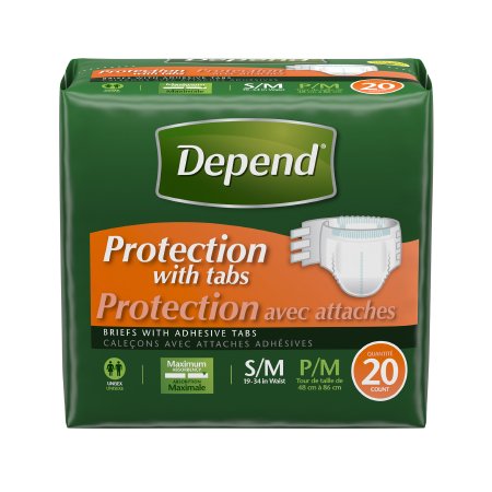 Kimberly Clark 35456 Unisex Adult Incontinence Brief Depend Small / Medium Disposable Heavy Absorbency