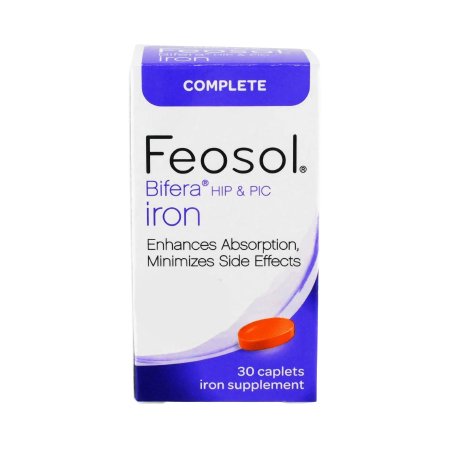 Meda Consumer Healthcare  34601709530 Mineral Supplement Feosol Bifera Hip & PIC Iron / PIC / HIP 28 mg - 22 mg - 6 mg Strength Caplet 30 per Bottle