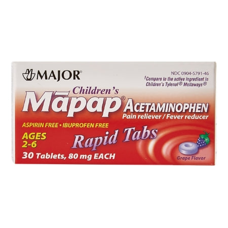 Major Pharmaceuticals  00904579146 Children's Pain Relief Mapap 80 mg Strength Acetaminophen Orally Disintegrating Tablet 30 per Bottle