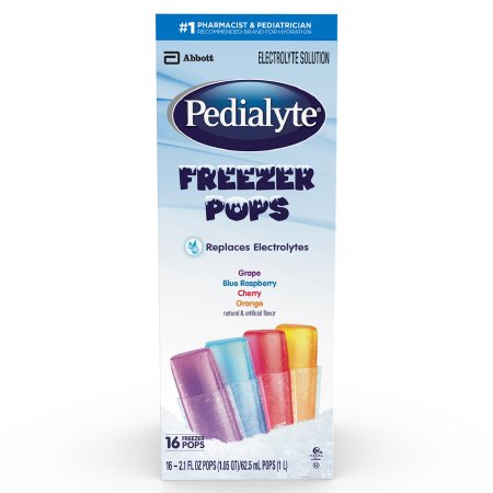 Abbott 07007400246 Oral Electrolyte Solution Pedialyte Freezer Pops Grape / Blue Raspberry / Cherry / Orange Flavor 2.1 oz. Electrolyte