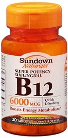 US Nutrition  03076818565 Vitamin Supplement Sundown Naturals Vitamin B12 6000 mcg Strength Tablet 30 per Bottle