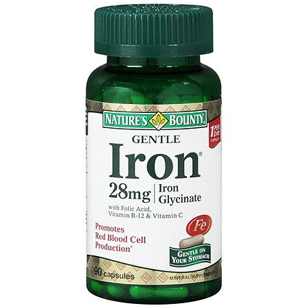 US Nutrition  07431201603 Mineral Supplement Nature's Bounty Iron / Ascorbic Acid / Folic Acid / Vitamin B12 60 mg - 400 mcg - 8 mcg Strength Capsule 90 per Bottle