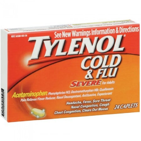 J & J Sales  50580040226 Cold and Cough Relief Tylenol Cold & Flu Severe 325 mg - 5 mg - 200 mg - 15 mg Strength Caplet 24 per Bottle