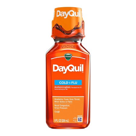 Procter & Gamble  32390001435 Cold and Cough Relief DayQuil Cold & Flu 325 mg - 10 mg - 5 mg / 15 mL Strength Liquid 8 oz.