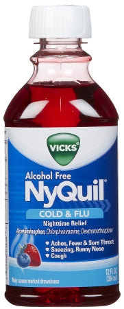 Procter & Gamble  32390001434 Cold and Cough Relief NyQuil Cold & Flu 650 mg - 30 mg - 4 mg / 30 mL Strength Liquid 12 oz.