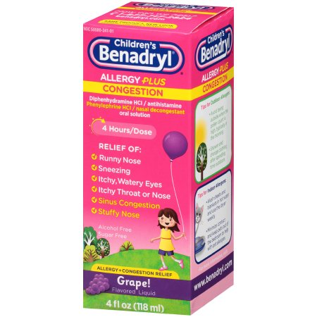 J & J Sales  50580078104 Children's Allergy Relief Children’s BENADRYL Allergy Plus Congestion 12.5 mg Strength Liquid 4 oz.