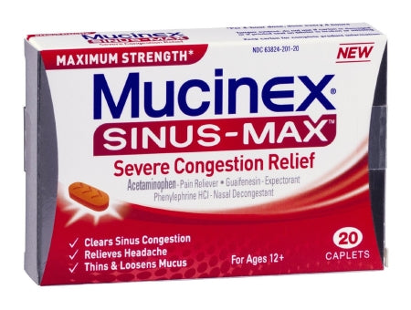 Reckitt Benckiser  36382420120 Cold and Sinus Relief Mucinex Sinus-Max 325 mg - 100 mg - 5 mg Strength Caplet 20 per Box