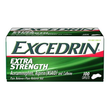 Novartis  00067200091 Pain Relief Excedrin Extra Strength 250 mg - 250 mg - 65 mg Strength Acetaminophen / Aspirin / Caffeine Capsule 100 per Bottle