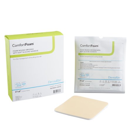 DermaRite Industries  00316E Foam Dressing ComfortFoam 6 X 6 Inch Without Border Film Backing Silicone Face Square Sterile