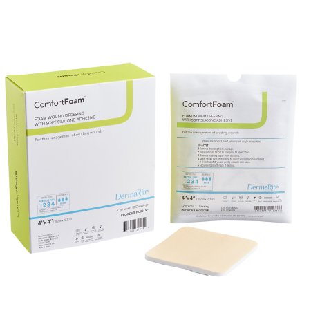 DermaRite Industries  00315E Foam Dressing ComfortFoam 4 X 4 Inch Without Border Film Backing Silicone Face Square Sterile