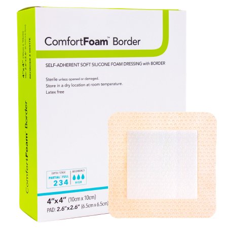 DermaRite Industries  00317E Foam Dressing ComfortFoam Border 4 X 4 Inch With Border Waterproof Backing Silicone Adhesive Square Sterile