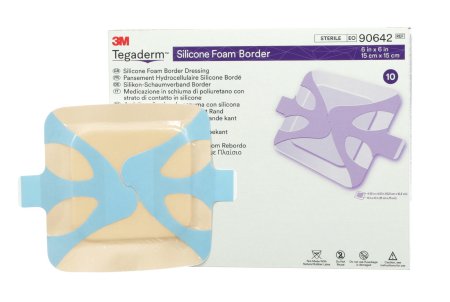 3M  90642 Foam Dressing 3M Tegaderm 6 X 6 Inch With Border Film Backing Silicone Adhesive Square Sterile