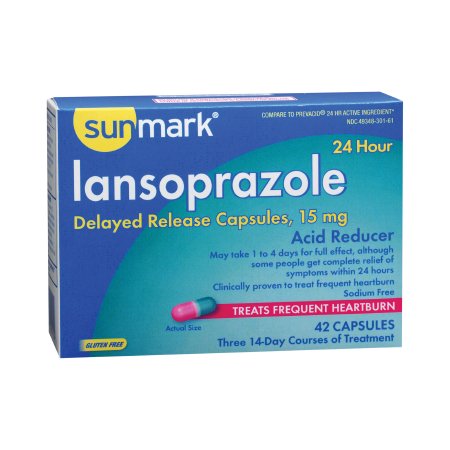 McKesson Brand 49348030161 Antacid sunmark 15 mg Strength Delayed-Release Capsule 42 per Box