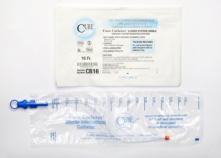 Cure Medical  CB16 Intermittent Closed System Catheter Cure Catheter Closed System / Straight Tip 16 Fr. Without Balloon