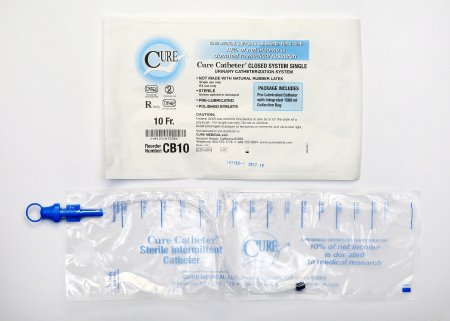 Cure Medical  CB10 Intermittent Closed System Catheter Cure Catheter Closed System / Straight Tip 10 Fr. Without Balloon