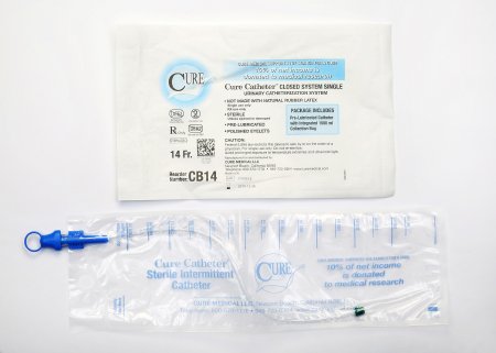 Cure Medical  CB14 Intermittent Closed System Catheter Cure Catheter Closed System / Straight Tip 14 Fr. Without Balloon