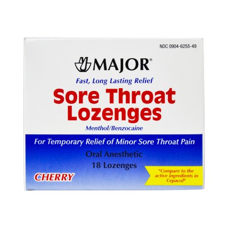 Major Pharmaceuticals  00904625549 Sore Throat Relief Major 15 mg - 4 mg Strength Lozenge 18 per Box