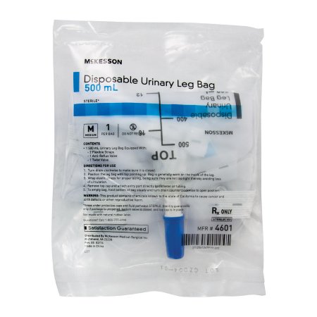 McKesson Brand 4601 Urinary Leg Bag McKesson Anti-Reflux Valve Sterile 500 mL Vinyl