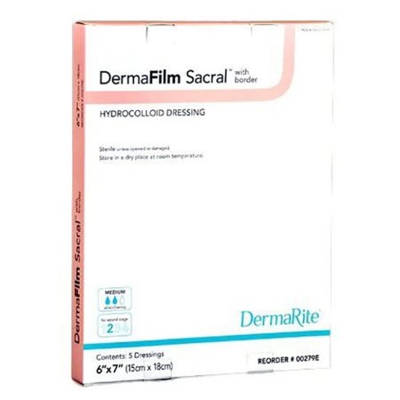 DermaRite Industries  00279E Hydrocolloid Dressing DermaFilm 6 X 7 Inch Sacral With Border