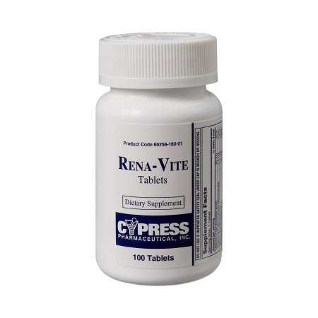 Cypress Pharmaceutical  60258016001 Multivitamin Supplement Rena-Vite Folic Acid / Vitamin B 0.8 mg Strength Tablet 100 per Bottle