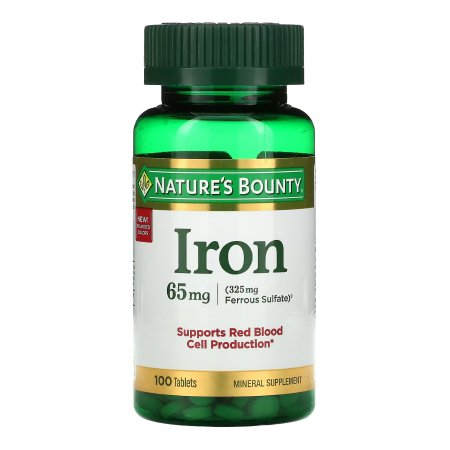 US Nutrition  07431241383 Mineral Supplement Nature's Bounty Iron 65 mg Strength Tablet 100 per Bottle