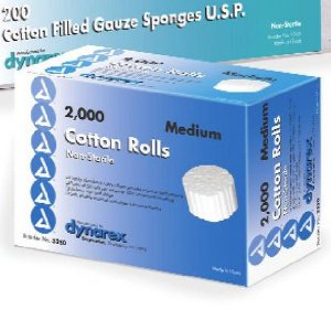 Dynarex  3250 Cotton Dental Roll Dynarex 3/8 X 1/5 Inch 200 per Pack NonSterile Roll Shape