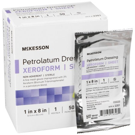 McKesson Brand 2201 Xeroform Petrolatum Impregnated Dressing McKesson Strip 1 X 8 Inch Sterile