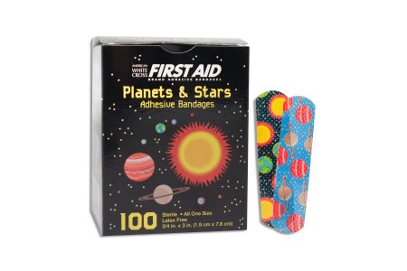 Dukal  15661 Adhesive Strip American White Cross 5/8 X 2-1/4 Inch Plastic Rectangle Kid Design (Planets / Stars) Sterile