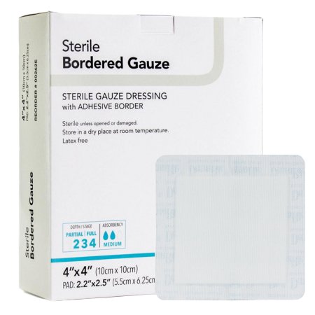 DermaRite Industries  00262E Adhesive Dressing DermaRite Bordered Gauze 4 X 4 Inch Square Sterile