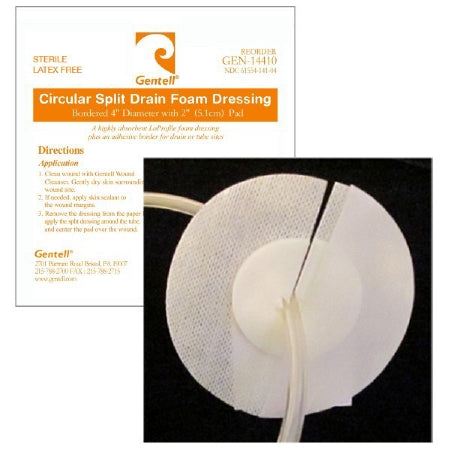 Gentell  GEN-14410 Foam Dressing Gentell 4 Inch Diameter With Border Waterproof Backing Adhesive Fenestrated Square Sterile