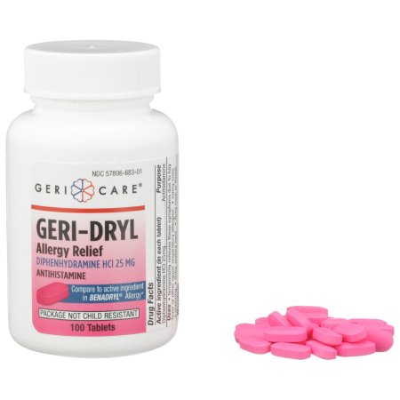 Geri-Care  681-01-GCP Allergy Relief Geri-Dryl 25 mg Strength Tablet 100 per Bottle