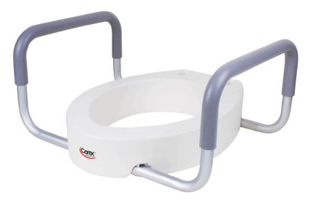 Apex-Carex  FGB31600 0000 Elongated Raised Toilet Seat with Arms Carex 3-1/2 Inch Height White 250 lbs. Weight Capacity