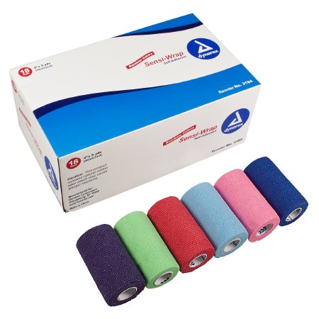 Dynarex  3184 Cohesive Bandage Sensi-Wrap 4 Inch X 5 Yard Self-Adherent Closure Red / Green / Purple / Dark Blue / Pink / Light Blue NonSterile Standard Compression