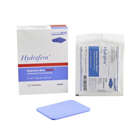 Hydrofera  HBRS4520 Antibacterial Foam Dressing Hydrofera BLUE READY 4 X 5 Inch Without Border Without Film Backing Nonadhesive Rectangle Sterile