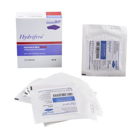 Hydrofera  HBRS2520 Antibacterial Foam Dressing Hydrofera BLUE READY 2-1/2 X 2-1/2 Inch Without Border Without Film Backing Nonadhesive Square Sterile