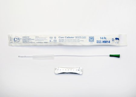 Cure Medical  HM14 Urethral Catheter Cure Catheter Straight Tip Hydrophilic Coated Plastic 14 Fr. 16 Inch