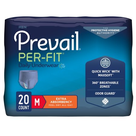 First Quality PFM-512 Male Adult Absorbent Underwear Prevail Per-Fit Men Pull On with Tear Away Seams Medium Disposable Moderate Absorbency